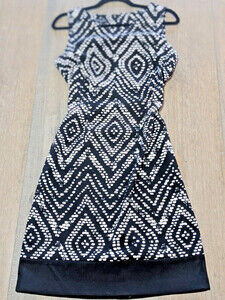 MARIO Serrani Dress Womens 10 Black Print Sleeveless Business Casual Stretch